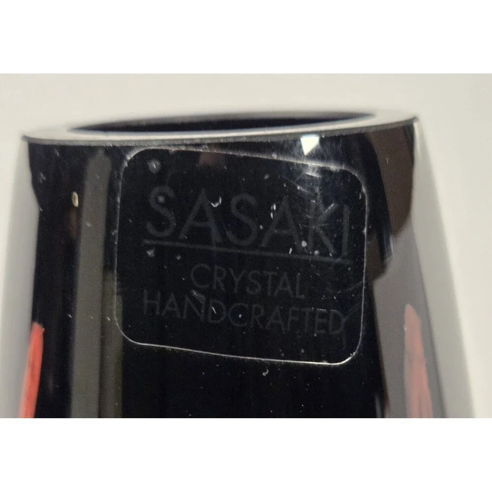 vintage Sasaki Bacchanal Art Glass Vase 11 3/4” Poland Black Hand Painted w/ Box